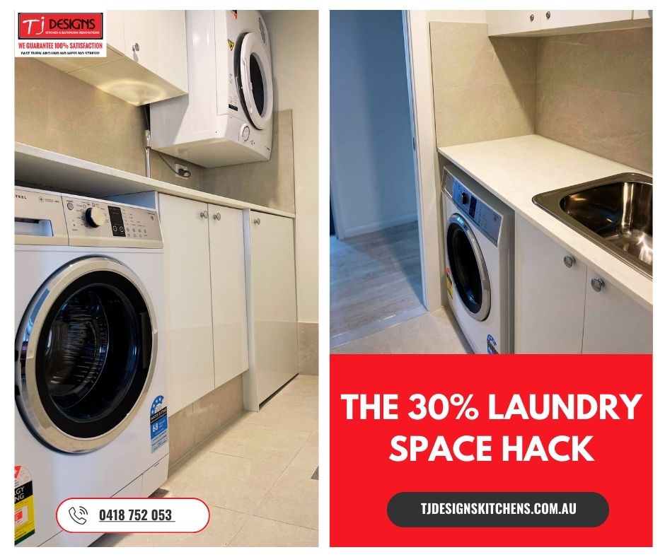 Did you know that moving your washing machine under a continuous benchtop can reclaim up to 30% more usable workspace in a tiny laundry